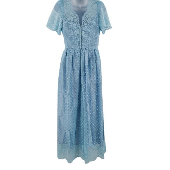 Vintage 1960s Powder Blue Lace Cap Sleeve Dress - Picture 2 of 7